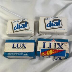 (4) Vintage 1992 Dial and Lux Antibacterial Deodorant Soap Bars Set Old Stock